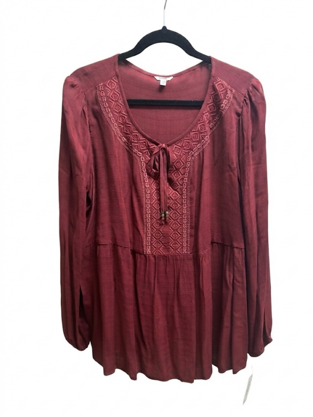 Sonoma Boho Embroidered Peasant Blouse Burgundy 1X NWT